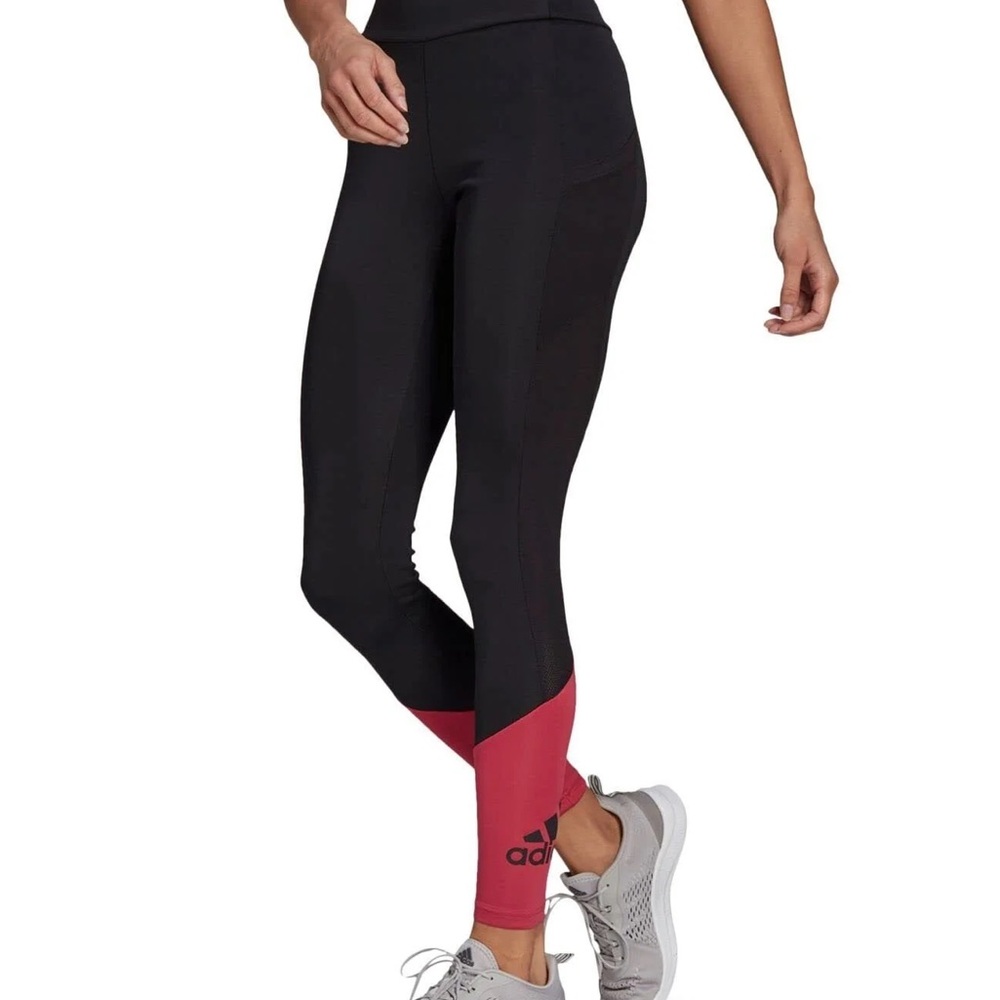 adidas Black Leggings with Pink Ankle Panels